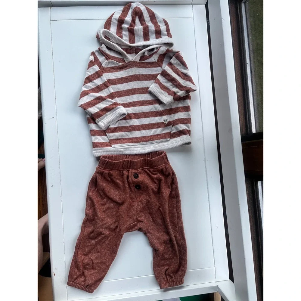 Easy Peasy Rust Stripe Hoodie Harem Jogger Set Baby 3-6 Months